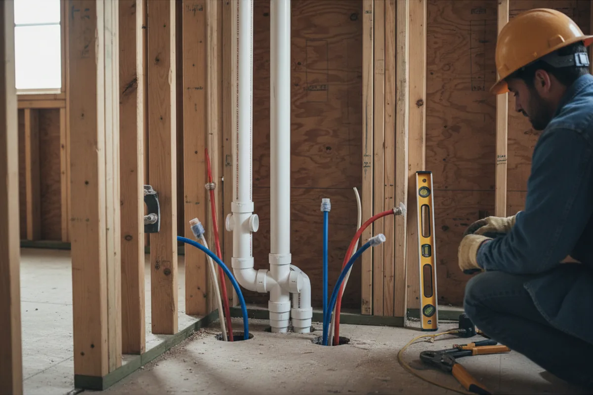 Drain and supply rough-in during Leak Detection in Milwaukee
